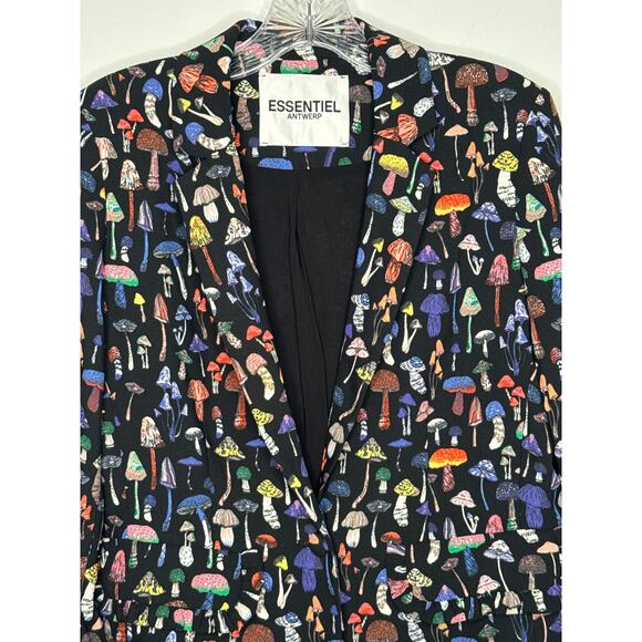 Essentiel Antwerp Mushroom Print Ruffle odell Blazer Black Multicolor 36 small - Picture 2 of 13